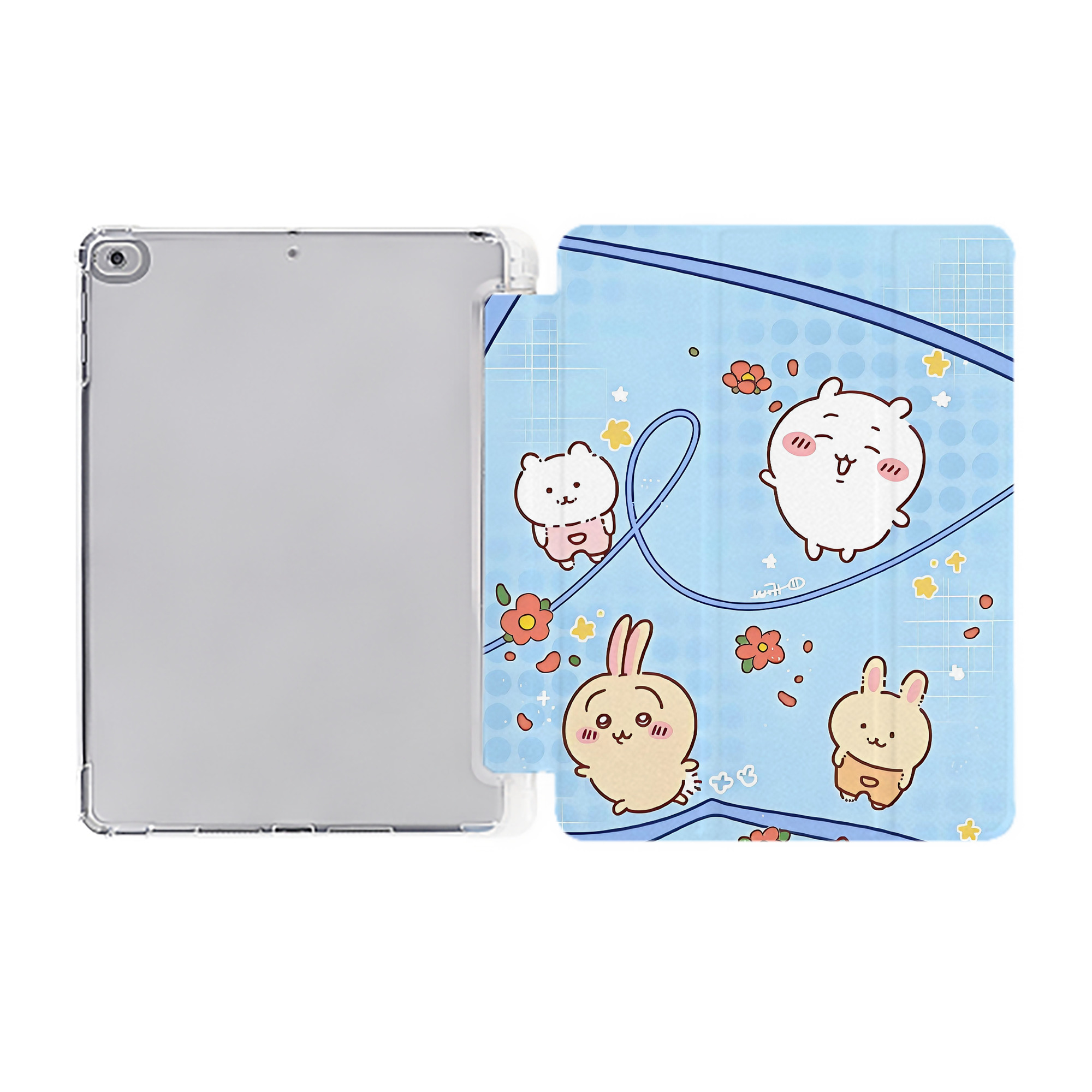 （画像用） ちいかわ Chii-kawa IPad ケース ペン収納付き 三つ折りスタンド PUレザー×シリコン 対応機種9.5/10.5/10.9インチ